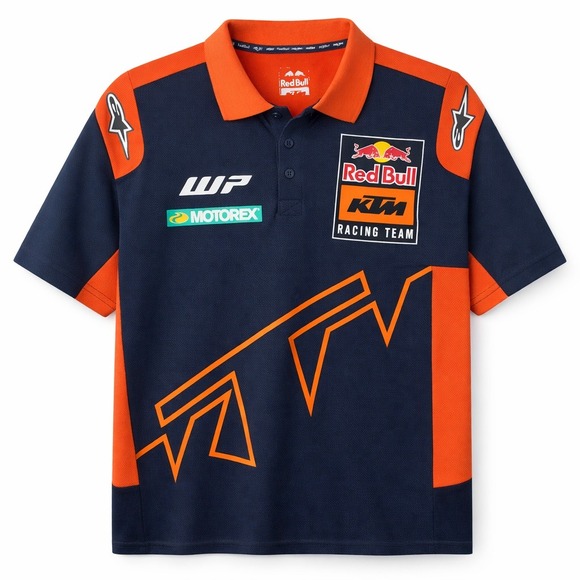 Red Bull KTM Racing Team Polo Shirt Mens Large Navy Orange Alpinestars Motocross - Picture 3 of 7